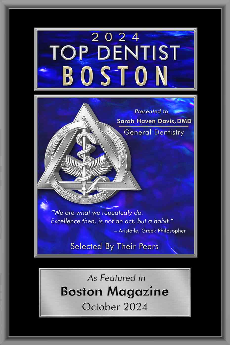 2023 Top Dentist Boston plaque
